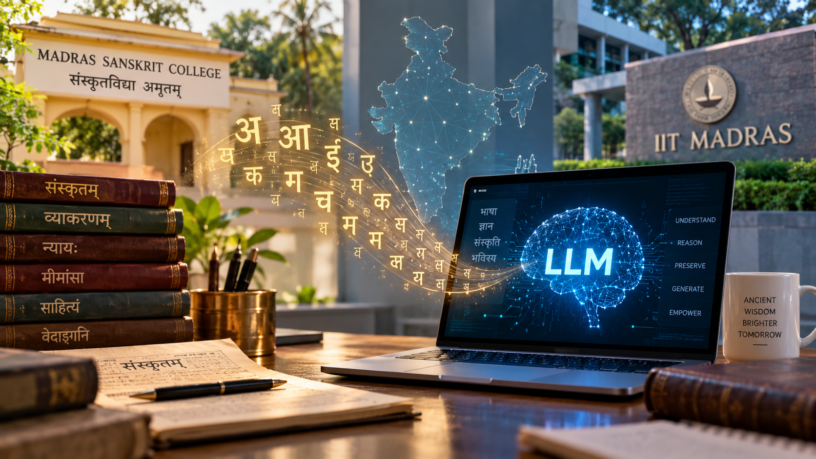 Sumvec meaning — Sanskrit wisdom flowing into modern LLM technology, with Madras Sanskrit College and IIT Madras